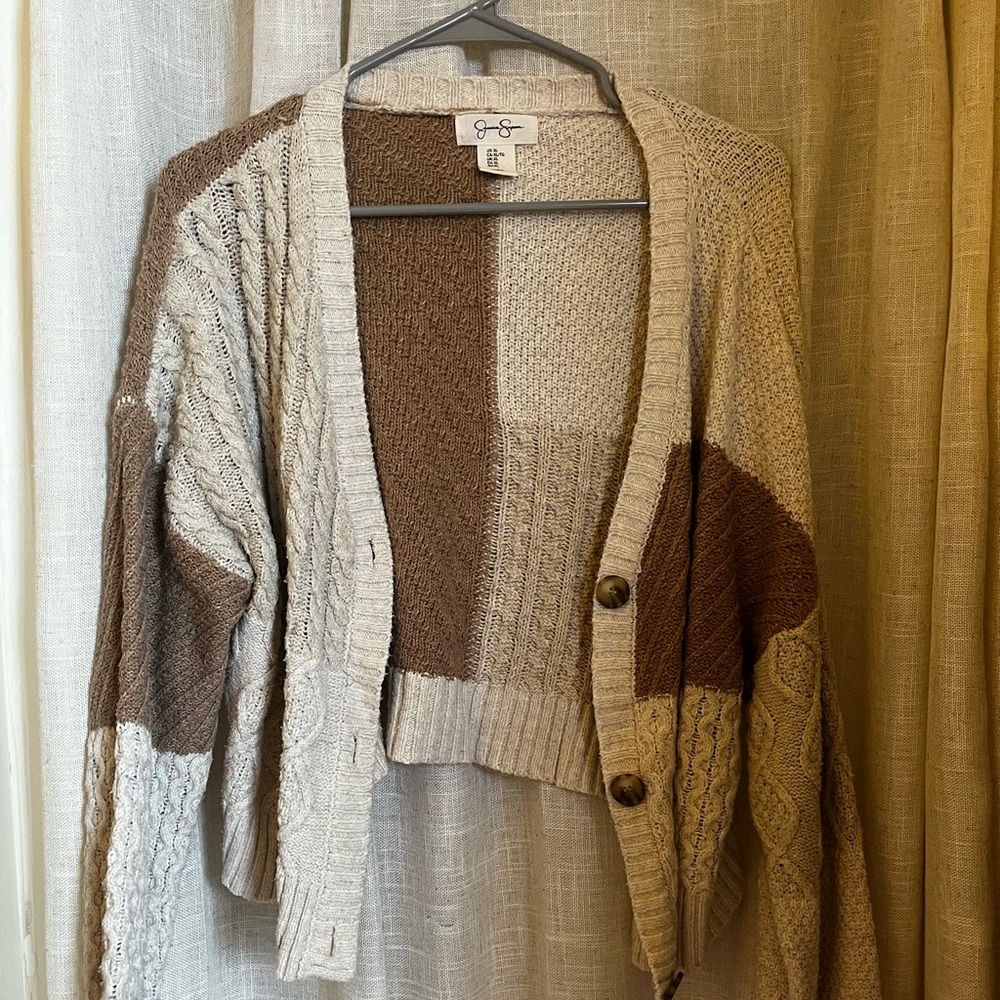 cropped color block cardigan
